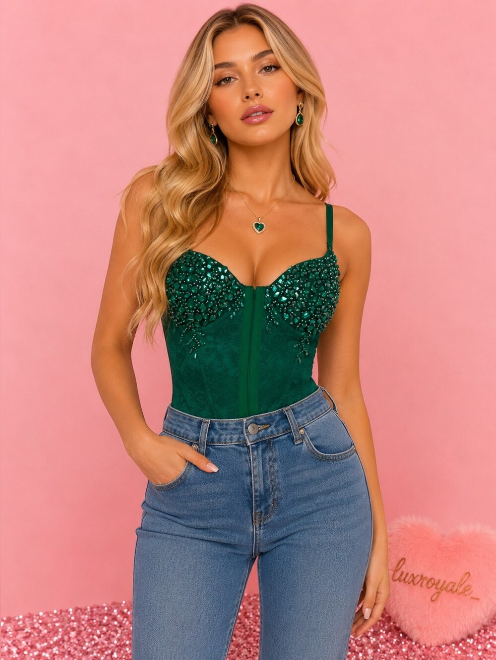 Windsor | Emerald Siren Rhinestone Bodysuit | Sexy Lace Onesie |